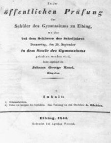 Zu der &ouml;ffentlichen Pr&uuml;fung der Sch&uuml;ler des Gymnasiums zu Elbing...