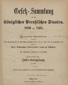 Gesetz-Sammlung für die Königlichen Preussischen Staaten : 1806-1865 : I. Band