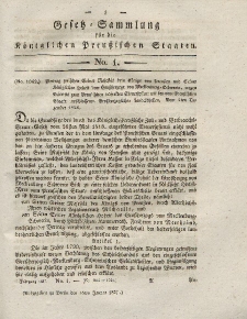Gesetz-Sammlung für die Königlichen Preussischen Staaten, 16. Januar 1827, nr. 1.