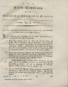 Gesetz-Sammlung für die Königlichen Preussischen Staaten, 27. Januar 1827, nr. 2.
