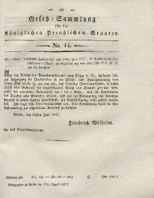 Gesetz-Sammlung für die Königlichen Preussischen Staaten, 17. August 1827, nr. 14.