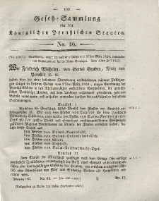 Gesetz-Sammlung für die Königlichen Preussischen Staaten, 25. September 1827, nr. 16.