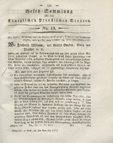 Gesetz-Sammlung für die Königlichen Preussischen Staaten, 6. November 1827, nr. 19.