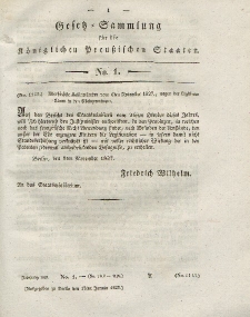 Gesetz-Sammlung für die Königlichen Preussischen Staaten, 17. Januar 1828, nr. 1.