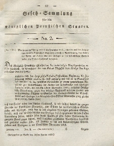 Gesetz-Sammlung für die Königlichen Preussischen Staaten, 31. Januar 1828, nr. 2.
