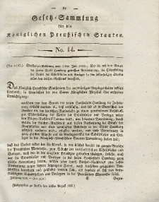 Gesetz-Sammlung für die Königlichen Preussischen Staaten, 23. August 1828, nr. 14.