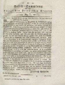 Gesetz-Sammlung für die Königlichen Preussischen Staaten, 29. Mai 1828, nr. 7.
