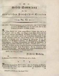 Gesetz-Sammlung für die Königlichen Preussischen Staaten, 21. August 1828, nr. 12.