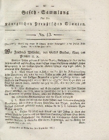 Gesetz-Sammlung für die Königlichen Preussischen Staaten, 3. September 1828, nr. 13.