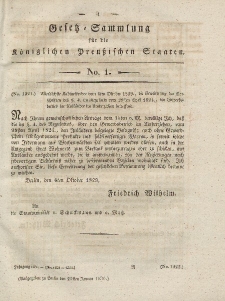 Gesetz-Sammlung für die Königlichen Preussischen Staaten, 25. Januar 1830, nr. 1.