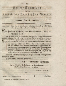 Gesetz-Sammlung für die Königlichen Preussischen Staaten, 30. März 1830, nr. 5.
