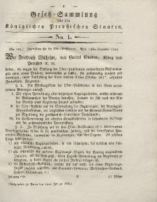Gesetz-Sammlung für die Königlichen Preussischen Staaten, 16. Januar 1826, nr. 1.