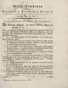 Gesetz-Sammlung für die Königlichen Preussischen Staaten, 16. Januar 1826, nr. 1.