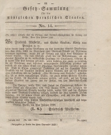 Gesetz-Sammlung für die Königlichen Preussischen Staaten, 19. September 1833, nr. 14.