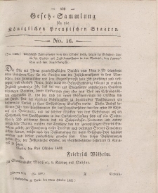 Gesetz-Sammlung für die Königlichen Preussischen Staaten, 19. Oktober 1833, nr. 16.