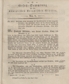 Gesetz-Sammlung für die Königlichen Preussischen Staaten, 12. April 1834, nr. 8.