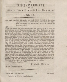 Gesetz-Sammlung für die Königlichen Preussischen Staaten, 18. Juni 1834, nr. 14.