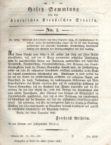 Gesetz-Sammlung für die Königlichen Preussischen Staaten, 24. Januar 1835, nr. 1.