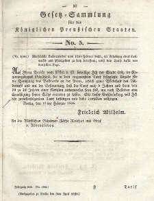 Gesetz-Sammlung für die Königlichen Preussischen Staaten, 3. April 1835, nr. 5.