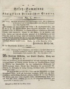 Gesetz-Sammlung für die Königlichen Preussischen Staaten, 5. März 1831, nr. 1.