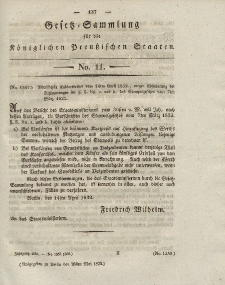 Gesetz-Sammlung für die Königlichen Preussischen Staaten, 25. Mai 1832, nr. 11.