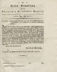 Gesetz-Sammlung für die Königlichen Preussischen Staaten, 3. August 1832, nr. 16.