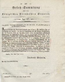 Gesetz-Sammlung für die Königlichen Preussischen Staaten, 21. August 1832, nr. 17.