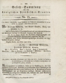 Gesetz-Sammlung für die Königlichen Preussischen Staaten, 11. August 1832, nr. 19.