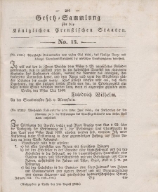 Gesetz-Sammlung für die Königlichen Preussischen Staaten, 8. August 1836, nr. 13.