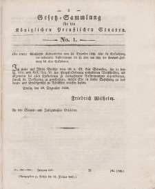 Gesetz-Sammlung für die Königlichen Preussischen Staaten, 31. Januar 1837, nr. 1.