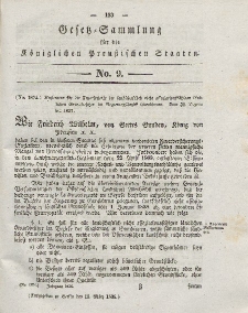 Gesetz-Sammlung für die Königlichen Preussischen Staaten, 13. März 1838, nr. 9.