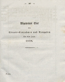 Gesetz-Sammlung für die Königlichen Preussischen Staaten (Allgemeiner Etat der Staats-Einnahmen und Ausgaben), 1838