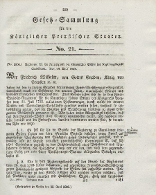Gesetz-Sammlung für die Königlichen Preussischen Staaten, 15. Juni 1838, nr. 21.