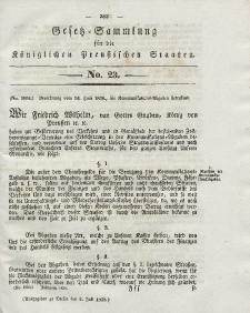 Gesetz-Sammlung für die Königlichen Preussischen Staaten, 2. Juli 1838, nr. 23.