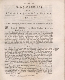 Gesetz-Sammlung für die Königlichen Preussischen Staaten, 14. September 1841, nr. 17.