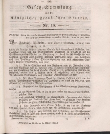Gesetz-Sammlung für die Königlichen Preussischen Staaten, 6. Oktober 1841, nr. 18.