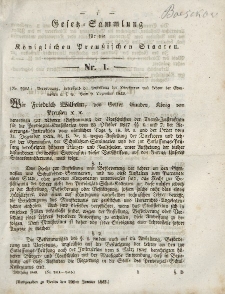 Gesetz-Sammlung für die Königlichen Preussischen Staaten, 20. Januar 1843, nr. 1.