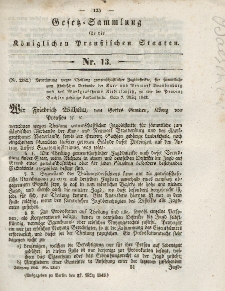 Gesetz-Sammlung für die Königlichen Preussischen Staaten, 27. März 1843, nr. 13.