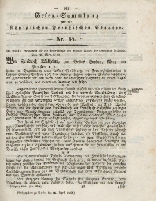 Gesetz-Sammlung für die Königlichen Preussischen Staaten, 21. April 1843, nr. 14.