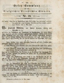 Gesetz-Sammlung für die Königlichen Preussischen Staaten, 16. Mai 1843, nr. 16.