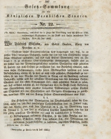 Gesetz-Sammlung für die Königlichen Preussischen Staaten, 8. Juli 1843, nr. 22.