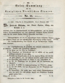 Gesetz-Sammlung für die Königlichen Preussischen Staaten, 29. November 1843, nr. 31.