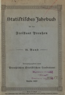 Statistisches Jahrbuch für den Freistaat Preußen, 18. Jahrgang 1921