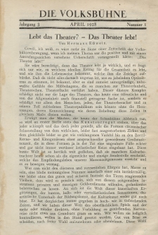 Die Volksbühne : Zeitschrift für soziale Theaterpolitik und Kunstpflege, 3 Jahrgang, April 1928, Nr 1
