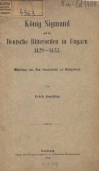 König Sigmund und der Deutsche Ritterorden in Ungarn 1429-1432