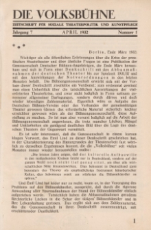 Die Volksbühne : Zeitschrift für soziale Theaterpolitik und Kunstpflege, 7 Jahrgang, April 1932, Nr 1