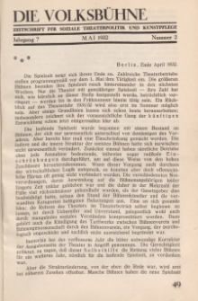 Die Volksbühne : Zeitschrift für soziale Theaterpolitik und Kunstpflege, 7 Jahrgang, Mai 1932, Nr 2