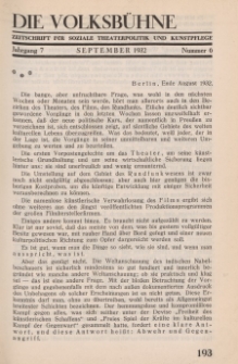 Die Volksbühne : Zeitschrift für soziale Theaterpolitik und Kunstpflege, 7 Jahrgang, September 1932, Nr 6