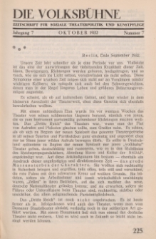 Die Volksbühne : Zeitschrift für soziale Theaterpolitik und Kunstpflege, 7 Jahrgang, Oktober 1932, Nr 7