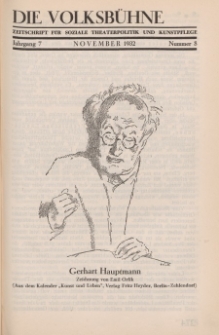 Die Volksbühne : Zeitschrift für soziale Theaterpolitik und Kunstpflege, 7 Jahrgang, November 1932, Nr 8